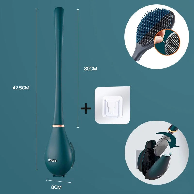 Brosse De Toilette En Silicone - Design Hygiénique À Fixation Murale — Vert Foncé, photo 8